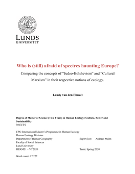 Who Is (Still) Afraid of Spectres Haunting Europe? Comparing the Concepts of “Judeo-Bolshevism” and “Cultural Marxism” in Their Respective Notions of Ecology