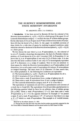 The Hurewicz Homomorphism and Finite Homotopy Invariants by M