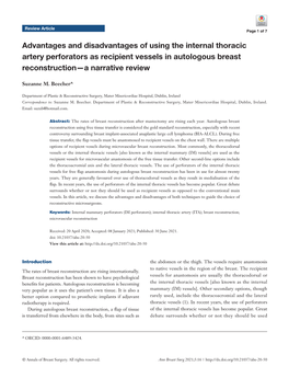Advantages and Disadvantages of Using the Internal Thoracic Artery Perforators As Recipient Vessels in Autologous Breast Reconstruction—A Narrative Review