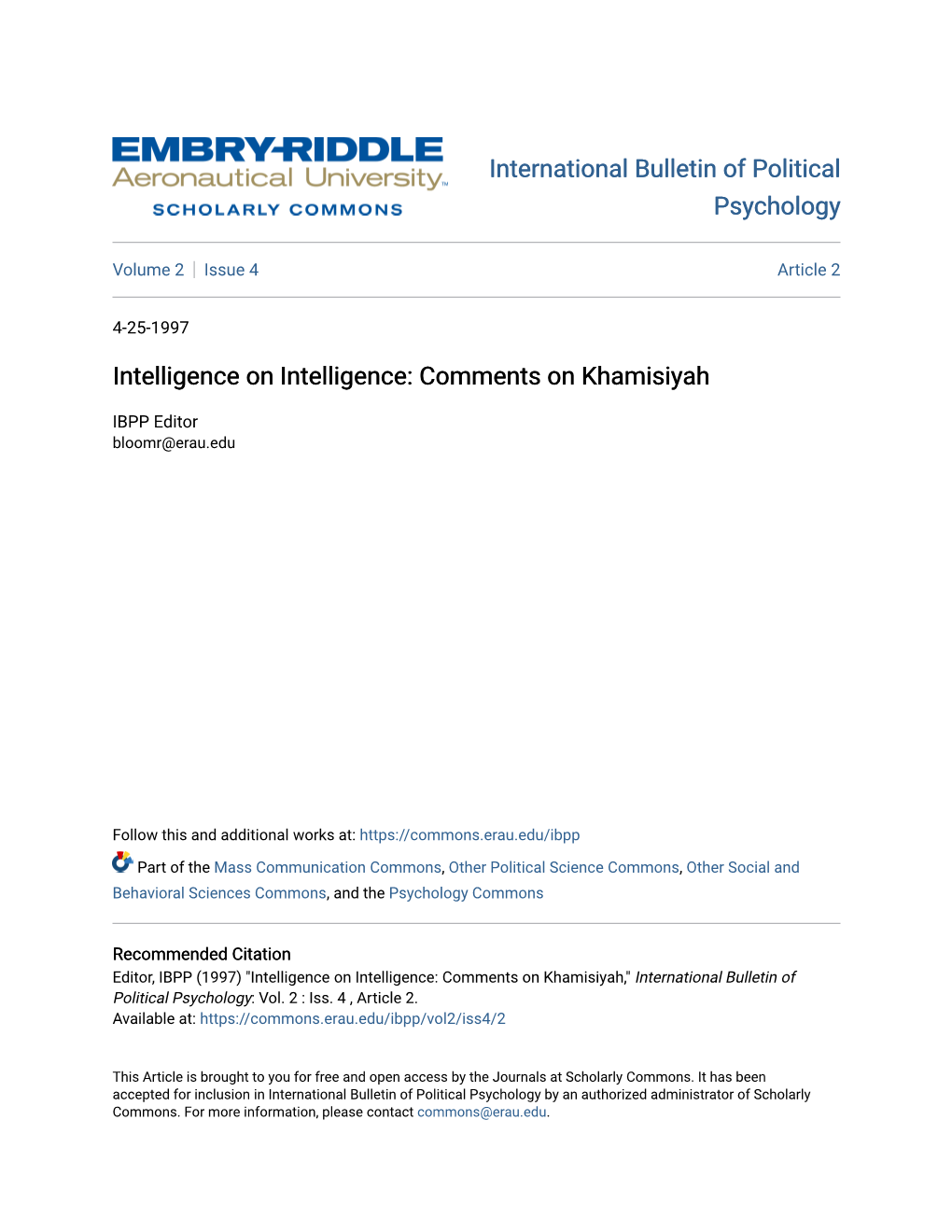 Intelligence on Intelligence: Comments on Khamisiyah