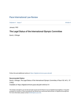 The Legal Status of the International Olympic Committee