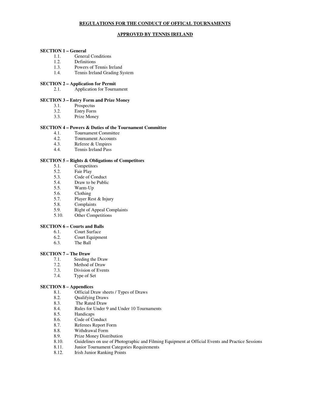 Regulations for the Conduct of Offical Tournaments