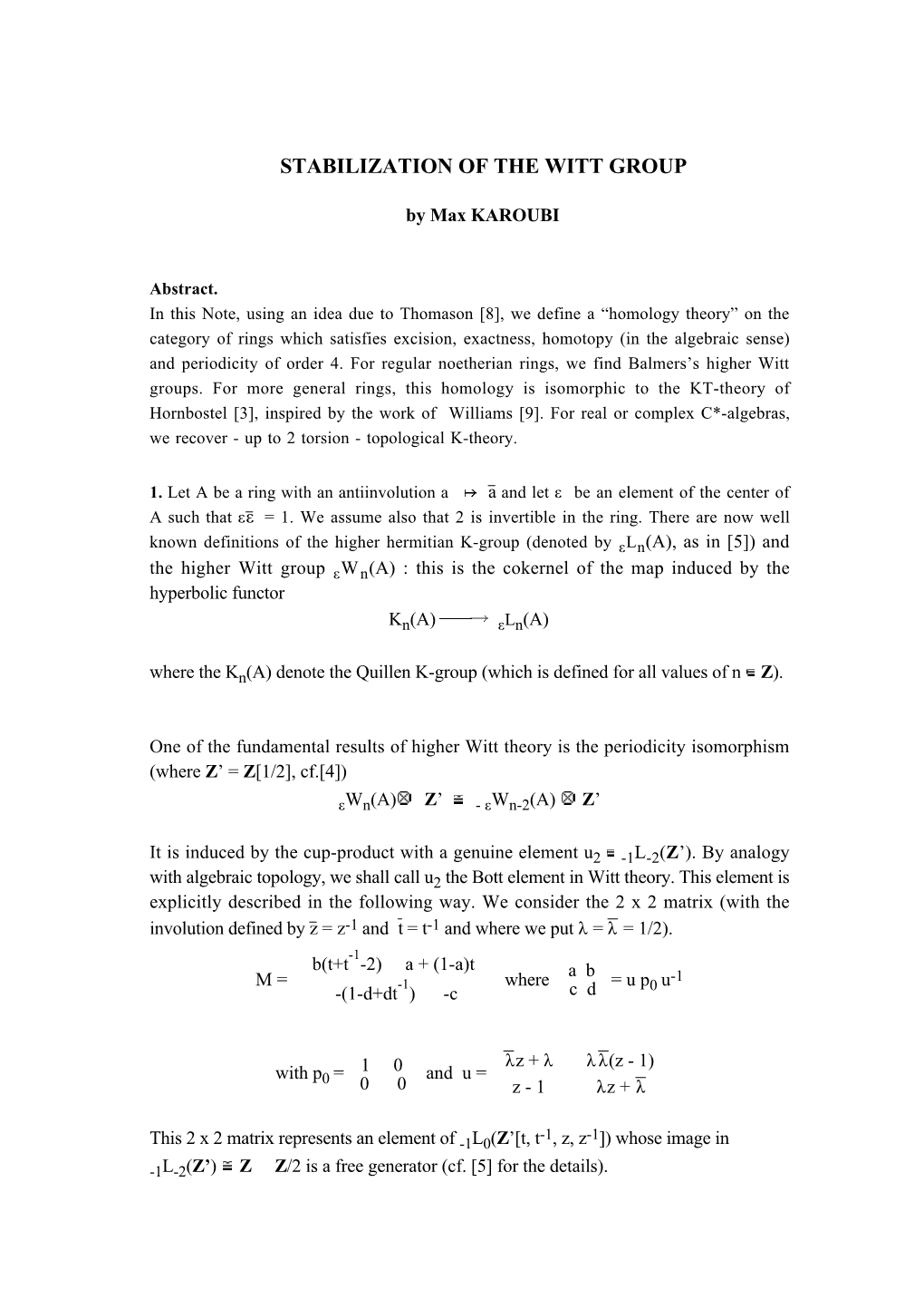 Stabilization of the Witt Group