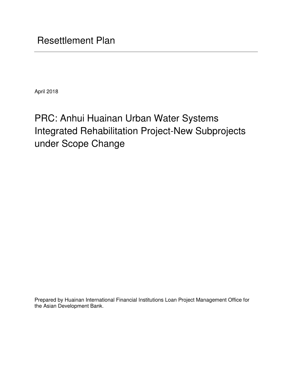 46078-002: Anhui Huainan Urban Water Systems Integrated