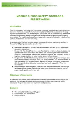 Module 3: Food Safety, Storage & Preservation
