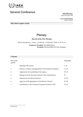 Plenary Record of the First Meeting