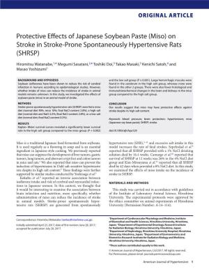 Protective Effects of Japanese Soybean Paste (Miso) on Stroke in Stroke-Prone Spontaneously Hypertensive Rats (SHRSP)