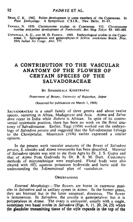 A Contribution to the Vascular Anatomy of the Flower of Certain Species of the Salvadoraceae