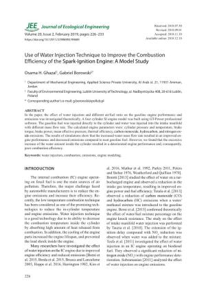 Use of Water Injection Technique to Improve the Combustion Efficiency of Thespark-Ignition Engine: a Model Study