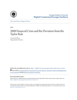 2008 Financial Crisis and the Deviation from the Taylor Rule Uzoma H