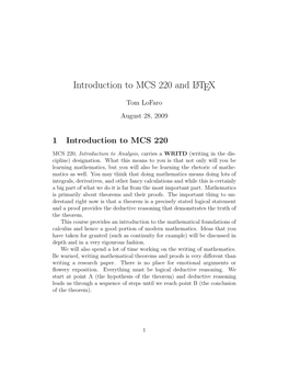 Introduction to MCS 220 and LATEX