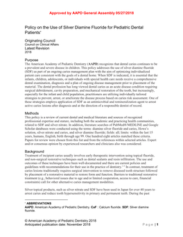 Policy on the Use of Silver Diamine Fluoride for Pediatric Dental Patients∗