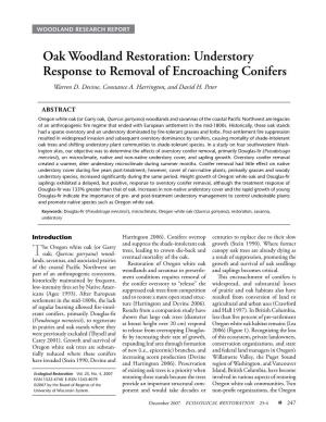 Oak Woodland Restoration: Understory Response to Removal of Encroaching Conifers Warren D