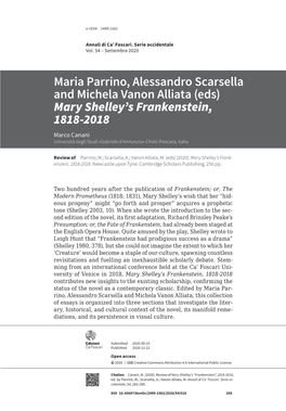 Maria Parrino, Alessandro Scarsella and Michela Vanon Alliata (Eds) Mary Shelley's Frankenstein, 1818-2018
