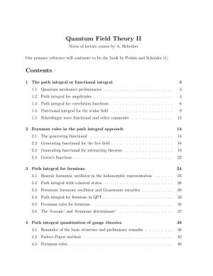 Quantum Field Theory II Contents