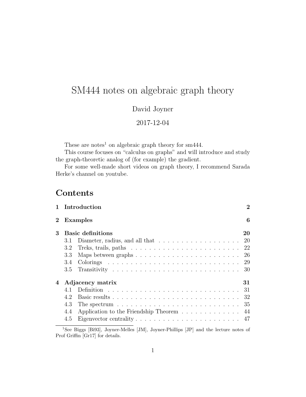 SM444 Notes on Algebraic Graph Theory