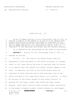 MISSISSIPPI LEGISLATURE REGULAR SESSION 2018 By