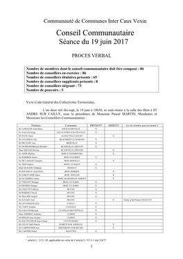 Conseil Communautaire Séance Du 19 Juin 2017