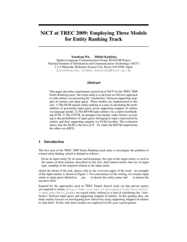 Nict at TREC 2009: Employing Three Models for Entity Ranking Track