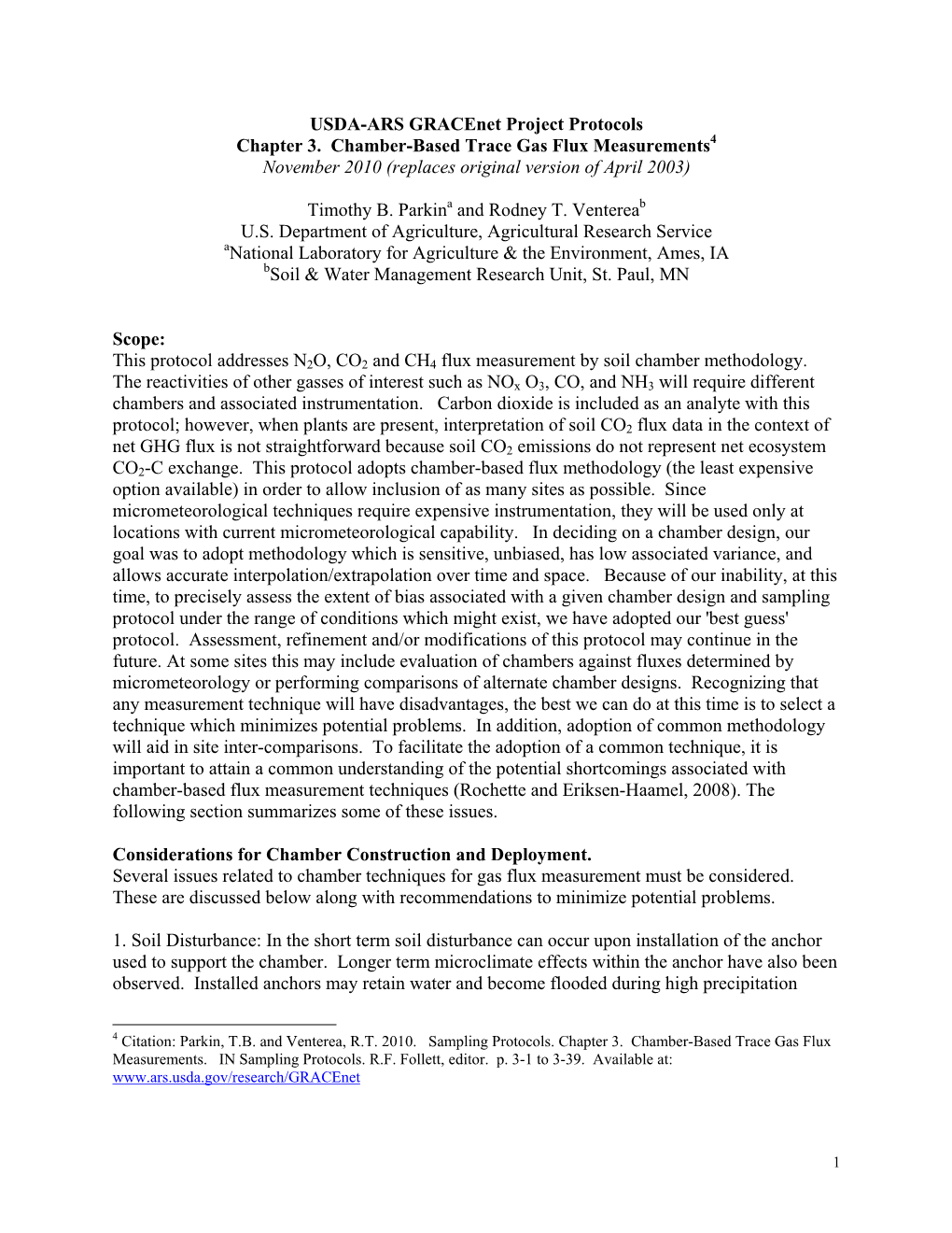 USDA-ARS Gracenet Project Protocols Chapter 3. Chamber-Based Trace Gas Flux Measurements4 November 2010 (Replaces Original Version of April 2003)