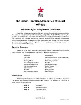 The Cricket Hong Kong Association of Cricket Officials Membership & Qualification Guidelines