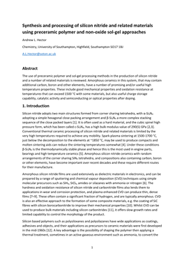 Synthesis and Processing of Silicon Nitride and Related Materials Using Preceramic Polymer and Non-Oxide Sol-Gel Approaches