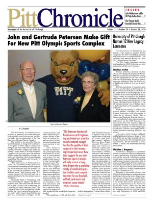 John and Gertrude Petersen Make Gift for New Pitt Olympic Sports Complex the Gertrude E