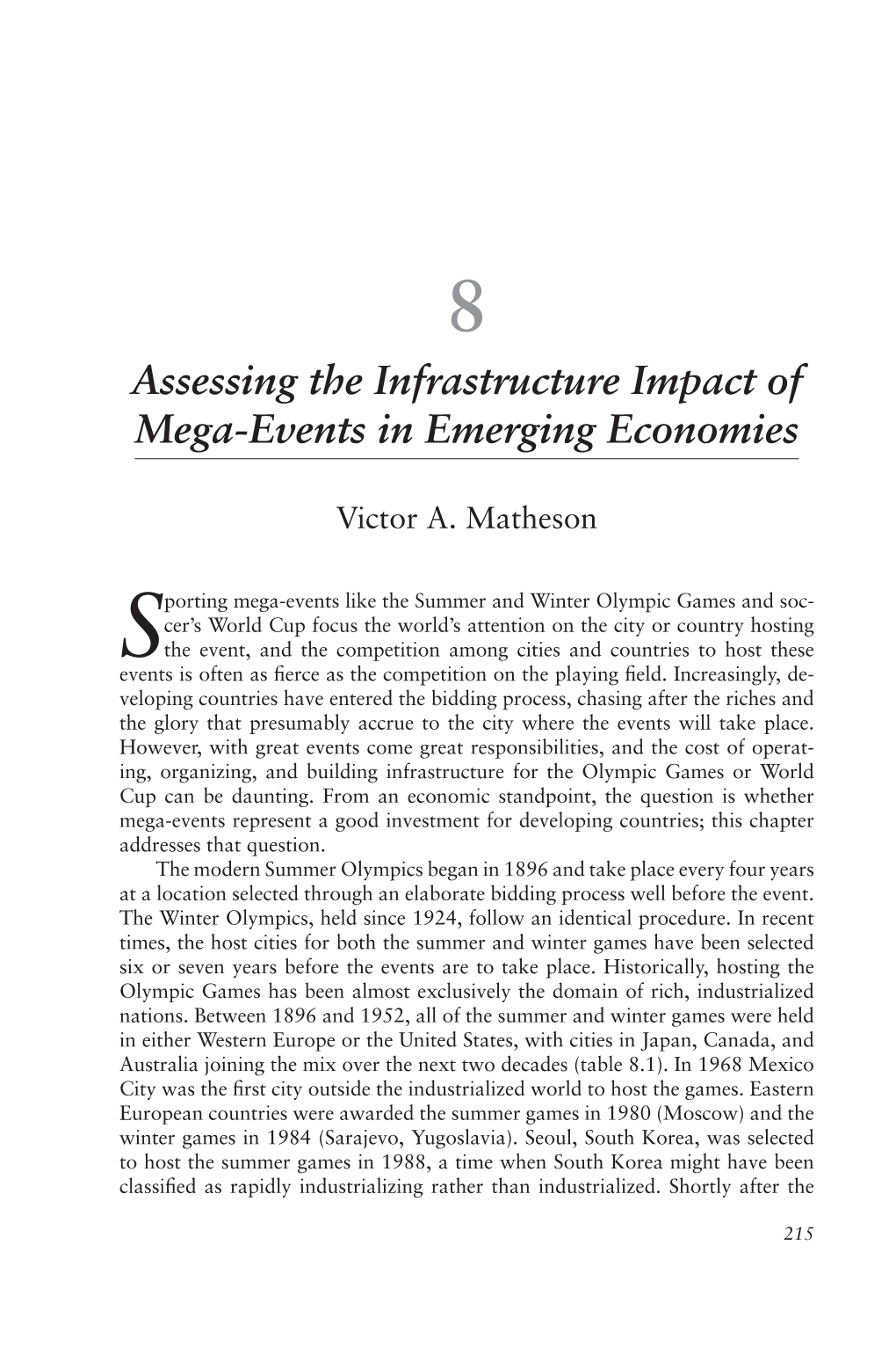 Assessing the Infrastructure Impact of Mega-Events in Emerging Economies