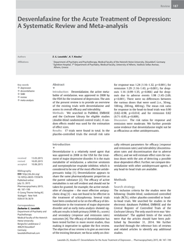 Desvenlafaxine for the Acute Treatment of Depression: a Systematic Review and Meta-Analysis