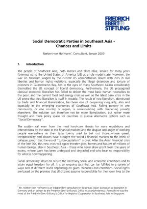 Social Democratic Parties in Southeast Asia - Chances and Limits