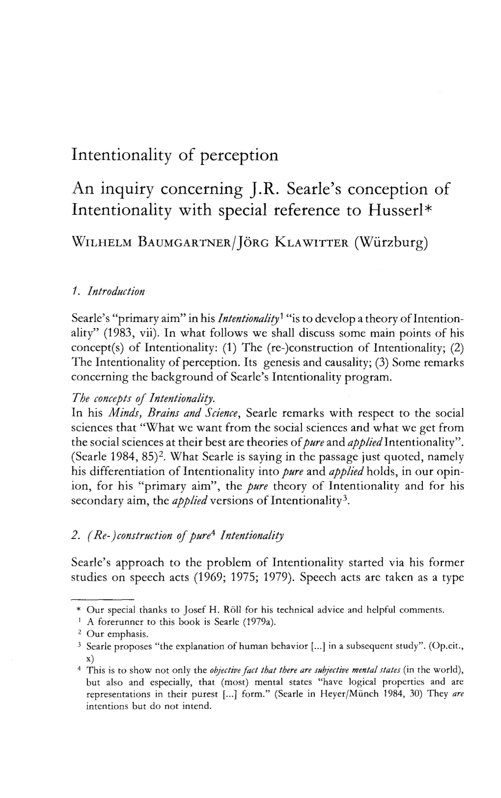 Intentionality of Perception an Inquiry Concerning J .R. Searle's