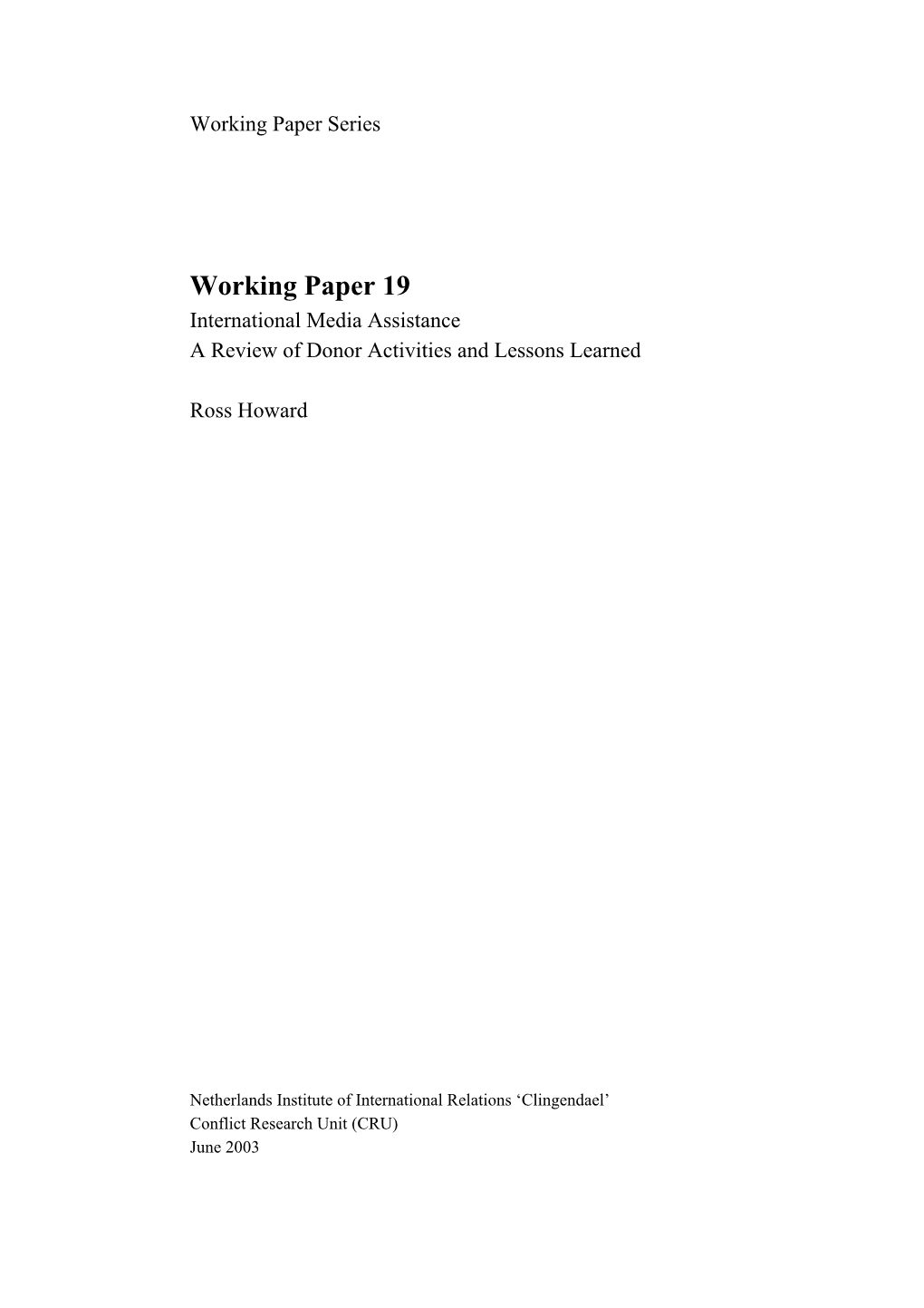 International Media Assistance a Review of Donor Activities and Lessons Learned