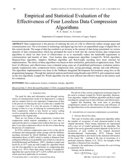 Empirical and Statistical Evaluation of the Effectiveness of Four Lossless Data Compression Algorithms N