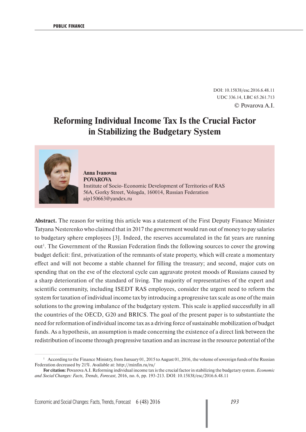 Reforming Individual Income Tax Is the Crucial Factor in Stabilizing the Budgetary System