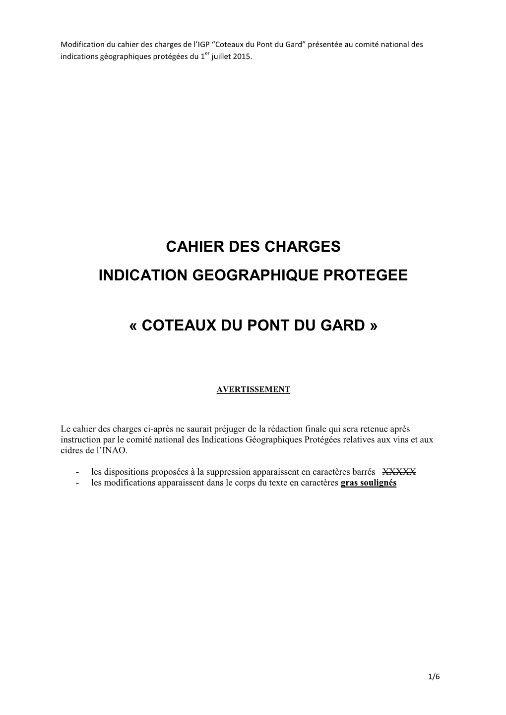 Cahier Des Charges Indication Geographique Protegee « Coteaux