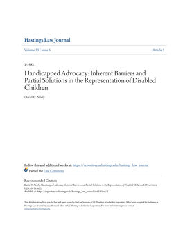 Handicapped Advocacy: Inherent Barriers and Partial Solutions in the Representation of Disabled Children David H