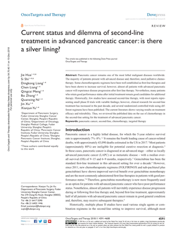 Current Status and Dilemma of Second-Line Treatment in Advanced Pancreatic Cancer: Is There a Silver Lining?