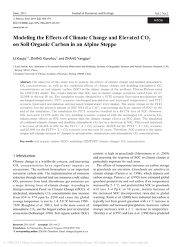Modeling the Effects of Climate Change and Elevated CO2 on Soil Organic Carbon in an Alpine Steppe