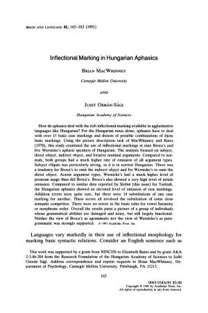 Inflectional Marking in Hungarian Aphasics