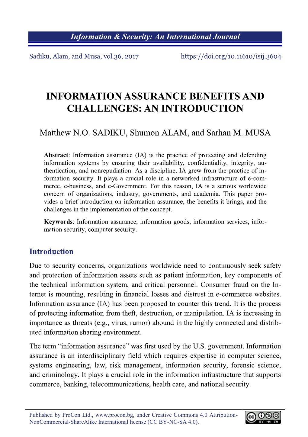Information Assurance Benefits and Challenges: an Introduction