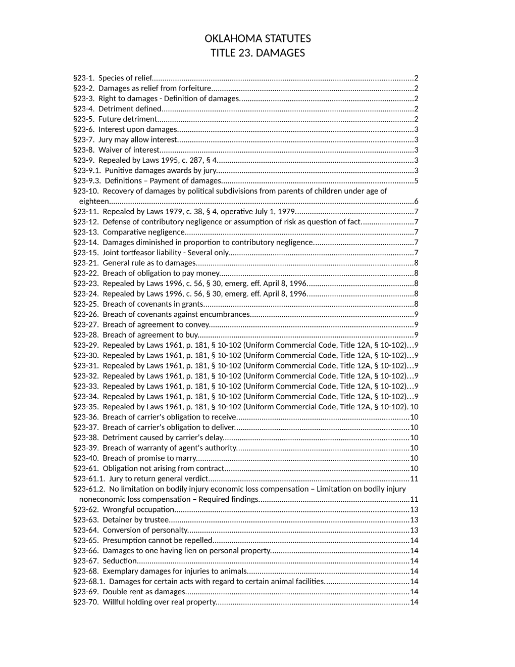 Oklahoma Statutes Title 23. Damages