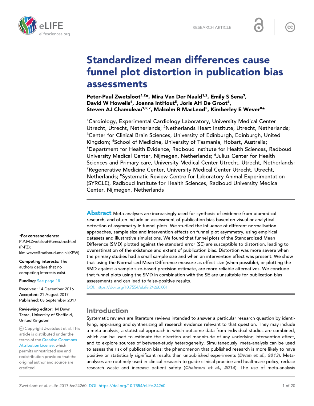 Standardized Mean Differences Cause Funnel Plot Distortion in Publication