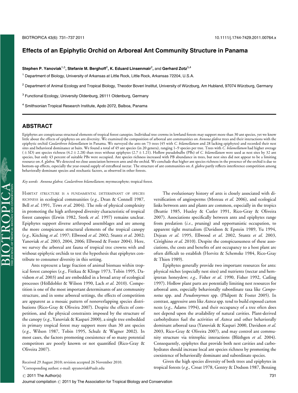 Effects of an Epiphytic Orchid on Arboreal Ant Community Structure in Panama