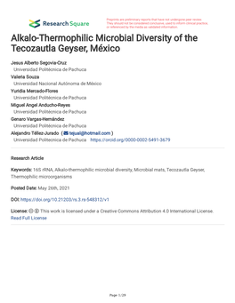 Alkalo-Thermophilic Microbial Diversity of the Tecozautla Geyser, México