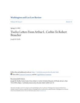 Twelve Letters from Arthur L. Corbin to Robert Braucher Joseph M