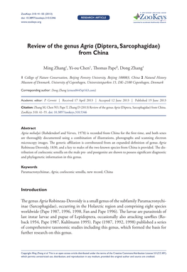 Review of the Genus Agria (Diptera, Sarcophagidae) from China