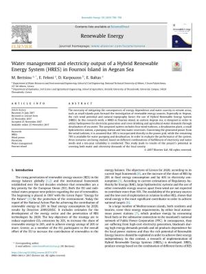 Water Management and Electricity Output of a Hybrid Renewable Energy System (HRES) in Fournoi Island in Aegean Sea