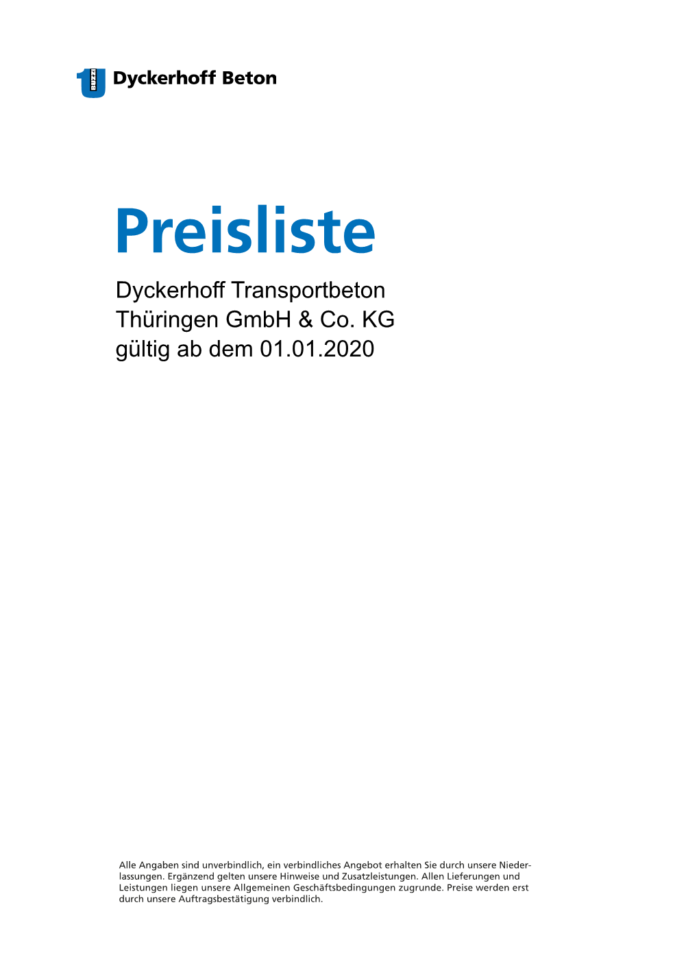 Preisliste Dyckerhoff Transportbeton Thüringen Gmbh & Co