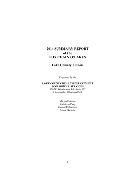 2014 SUMMARY REPORT of the FOX CHAIN O'lakes Lake County, Illinois