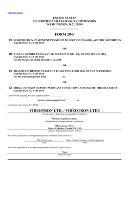 Form 20-F Videotron Ltd. / Vidéotron Ltée